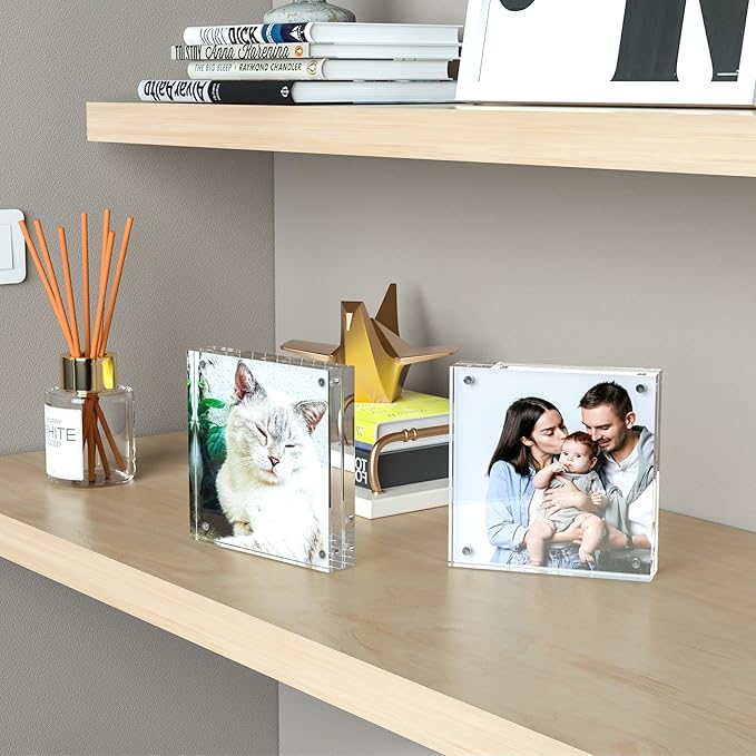 4 Pack Clear Booth Photo Frame 5'' x 5'', Perspex Square Picture Frame, Acrylic Photo Frame for 5x5, 4x4, 3x3 Picture Display, Frameless, UV Protection