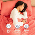 Full Size 4 Piece Sheet Set - Comfy Breathable & Cooling Bed Sheets Set - Hotel Luxury Bedding for Women, Men, Kids, Teens, Boys & Girls - Deep Pockets, Ultra-Soft and Wrinkle Free - Oeko-Tex - Coral