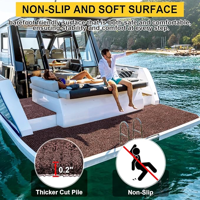 Marine Carpet, 6 FT x 10 FT Brown Indoor Outdoor Surface 0.2" Thick Boat Carpet with Water-Proof TPE Backing, Non-Slip Marine Rug for Home, Patio, Porch, Deck