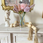 OMISHE 50" Long Extra Large Wood Bead Garland with 1.6" Diameter Wooden Beads and Tassels, Rustic Farmhouse Country Decorative Beads for Home Decor Tiered Tray Decor, Natural Beige