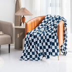 LOMAO Throw Blankets Flannel Blanket with Checkerboard Grid Pattern Soft Throw Blanket for Couch, Bed, Sofa Luxurious Warm and Cozy for All Seasons (Navy, 50"x60")