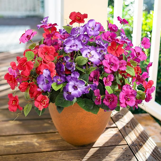 Hibiscus Artificial Flowers Plants for Outdoors Decoration, 6 Bundles Silk Hibiscus Bouquet Tropical Flowers Artificial Realistic UV Resistant Fake Flowers for Outside Planter Porch Patio Balcony, Mix