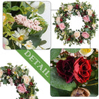 WANNA-CUL 24 Inch Large Spring Rose Wreaths for Front Door,Spring Front Door Wreath with Pink and Wine Red Floral Door Wreath with Eucalyptus Leaves for Wedding or Indoor&Outdoor Decorations
