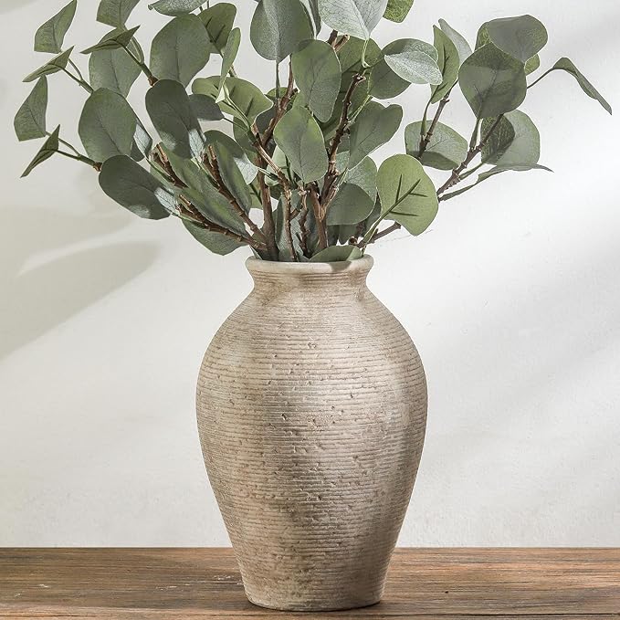 Ceramic Flower Vase Home Decor - Large Farmhouse Table Vases Rustic Vintage Living Room Kitchen Bedroom Decorations for House Book Shelf Office Coffee Desk Dining Fireplace (9" Retro)