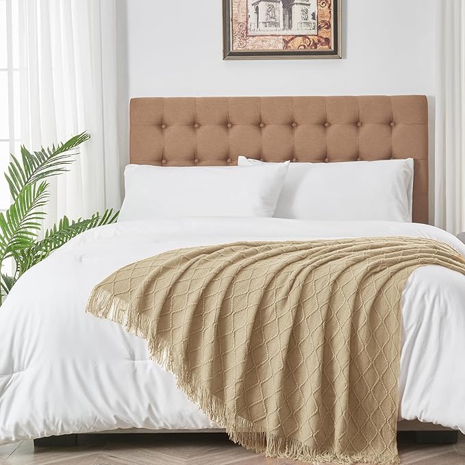 inhand Knitted Throw Blanket for Couch and Bed, Soft Living Room Home Decor Knitted Blanket with Tassel, Outdoor Lightweight Breathable Summer Blanket, Farmhouse Warm Woven Decorative, 50"x60"