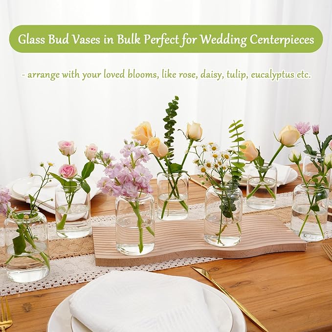 Small Glass Flower Vases, Set of 20 Clear Bud Vases for Centerpieces Mini Vase Bulk for Flowers for Wedding Birthday Party Housewarming Valentines' Day Table Centerpiece Decor