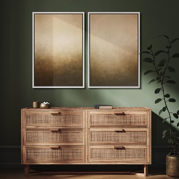 SIGNFORD Framed Canvas Print Wall Art Set Minimalist Gradient Brown Abstract Neutral Illustration Modern Art Decorative Nordic Nature for Living Room, Bedroom, Office - 16"x24"x2 White