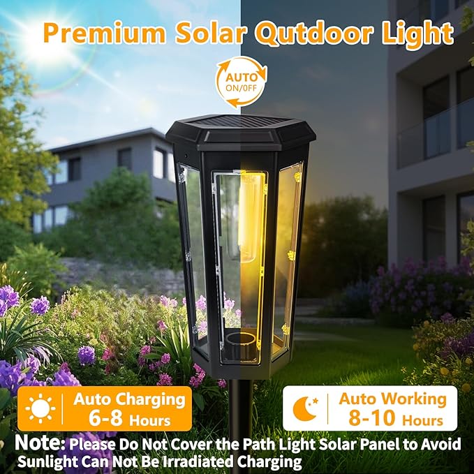 Solar Pathway Lights, Upgraded Solar Bright LED Path Lights, Outdoor Waterproof Garden Landscape Lighting with 2 Lighting Modes & Auto On/Off, for Yard, Landscape, Patio, Lawn, Path, Walkway, Driveway