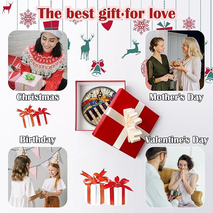 Stained Glass Window Hanging, Piano Notes Sun Catchers Glass Panel Suncatcher Decor for Birthday for Women, Men, Wife, Aunt, and Mom 6.3 in