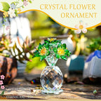 Handcrafted Green Crystal Flower Figurine Christmas Home Decor Elegant Tabletop Centerpiece for Office Desk Unique Gift for Women Mom Wife