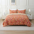 ABREEZE Paisley Bedding Sets 3Pcs Brushed Cotton Duvet Cover Set King Size Rustic Damask Red Floral Comforter Cover with Zipper Closure Boho Bedding Collections