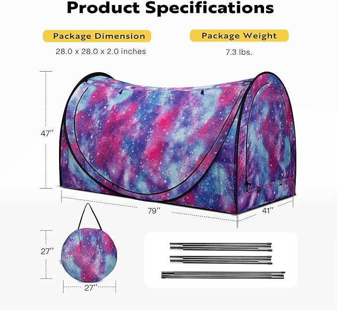 VIVOHOME Pop-Up Bed Tent Twin Size, Privacy Bed Canopy with 4 Doors and Mosquito Mesh, Breathable Sleeping Tent with Light Starry Sky Pattern for Kids and Adults