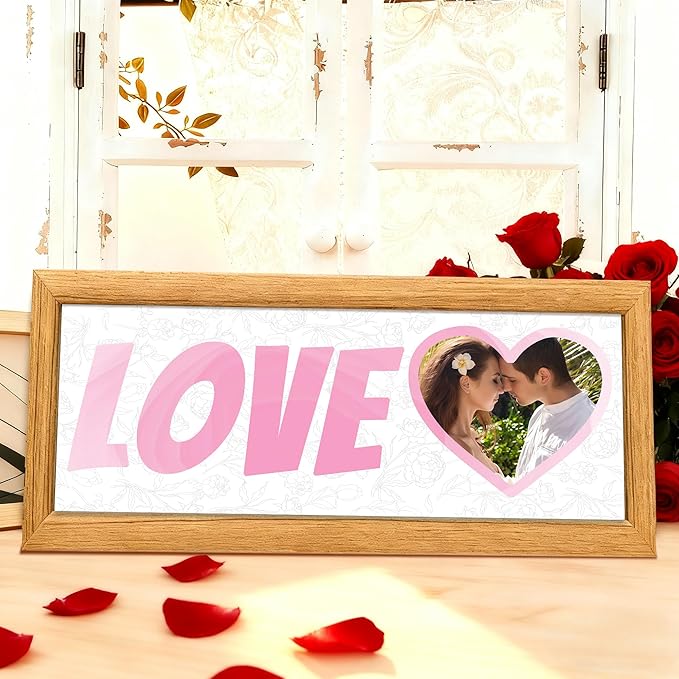 Gifts for Him/Her - Personalized Photo Frame with Love Design, Wall Mount or Tabletop Display, Romantic Gifts for Boyfriend Girlfriend Anniversary Birthday Valentine's