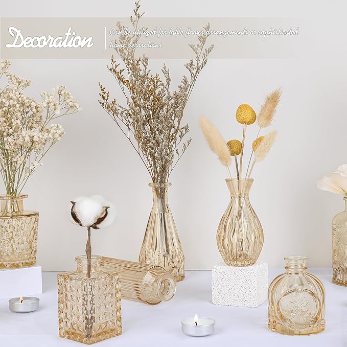 Glass Bud Vase Set of 24, Small Amber Flower Vases for Centerpieces in Bulk, Mini Vintage Vase for Wedding Decor, and Home Table Décor