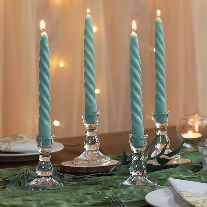 Glass Taper Candle Holders Small Clear Candlestick Holders Bulk, Thickened Glass Crystal Candle Sticks Set for Dining Table Wedding Party Fireplace Mantle Table Centerpiece Decor, 10Pcs