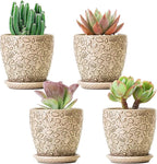 4 Inch Mini Plant Pots, Ceramic Succulent Planter with Drainage Hole and Saucers for Indoor Plants, Small Garden Pots for Succulent, Herb and Flower, Set of 4