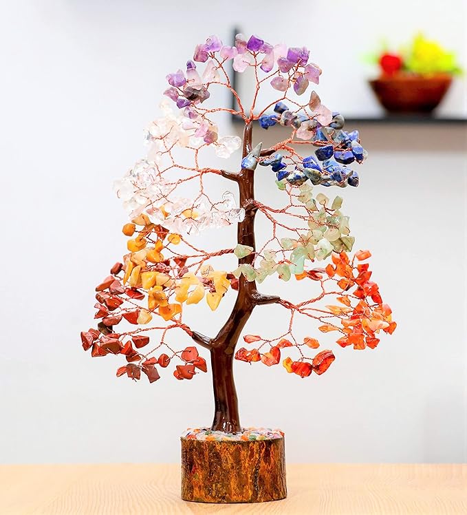 Crocon Seven Chakra Gemstone Tree Copper Wire Feng Shui Money Bonsai Good Luck Chakra Healing Crystals Home Decoration Ornament Figurine Wealth Prosperity Gift Size: 10-12"""