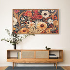 Aurlan Boho Burnt Orange Terracotta Wildflowers Framed Wall Art(40"x20"), Abstract Floral 3D Textured Canvas Artwork, Large Modern Vintage Botanical Nature Art Wall Decor for Home Office Living Room Bedroom
