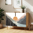 SIGNWIN Sideboard Buffet Cabinet, Kitchen Storage Cabinet with 2 Doors, Sunset Mountain Forest Lake, Cupboard Console Table for Dining Room - 35" L x 18" W x 29" H