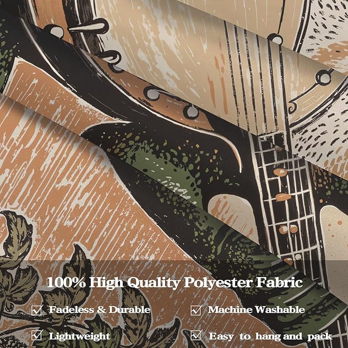 Lunerfex Moonlit Banjo Frog Wall Tapestry, Whimsical Amphibian Musician Tapestries for Room Decor, Folk Art Tapestry 44L x 60W