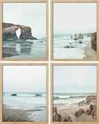 SIGNWIN Framed Rocky Storm Cloud Sky Beach Ocean Wall Art, Set of 4 Landscape Colorful Wall Decor Prints, Nature Wilderness Wall Décor for Living Room, Bedroom - 8"x10" Natural