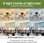 SZXYKEJI 8 Light Glass Globe Ceiling Light Black and Gold Mid Century Flush Mount Sputnik Light Fixture Bubble Chandelier Living Room Farmhouse for Dining Room Kitchen Bedroom.