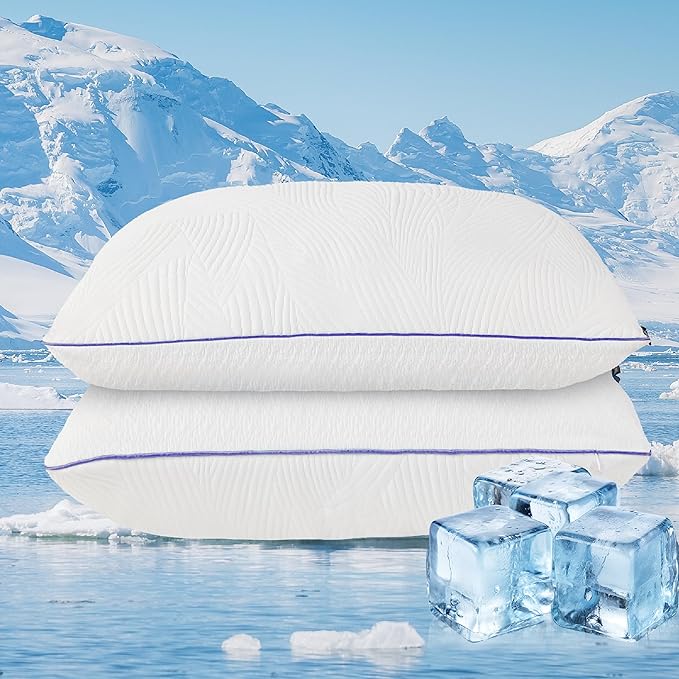 Shredded Memory Foam Pillows Bed Pillows Queen Size Set of 2, Summer Cooling Pillows for Hot Sleepers with Washable Pillowcase, and Winter Soft Dual Sided Pillow for Back Sleepers