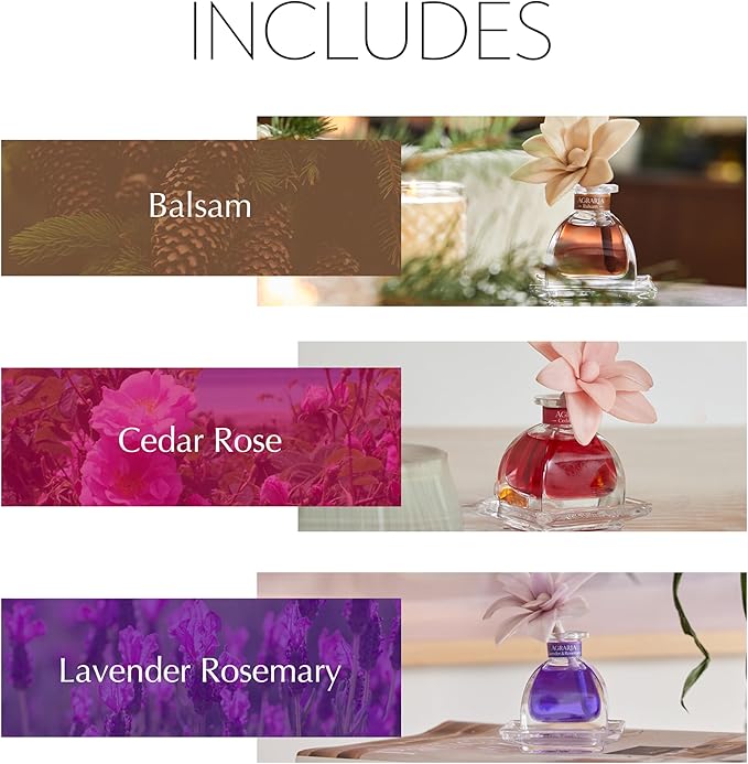 AGRARIA Into The Woods PetiteEssence Collection, Handmade Sola Flower Reed Diffuser Set of 3, Luxury Home Fragrance Scented Oil Diffuser Gift Set
