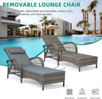 VIVIJASON 3 Pieces Outdoor Wicker Chaise Lounge Chair Set, All-Weather PE Rattan Cushioned Patio Lounger Set of 2 with Side Table, Adjustable Pool Sunbathing Recliner with Armrest & Pillow, Gray