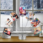 7-Branch Family Desktop Photo Tree Holder Clip Round Base, Card Picture and Memo Desk Frame Display Stand for Wedding Party Christmas Photo Clip Holder Table Numbers (Snowflake)