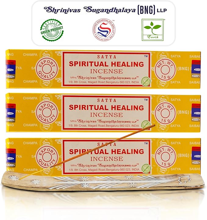 Satya Spiritual Healing Incense Sticks, Satya Bng (Bangalore) Insenses 15gmx3 Pack with Raajsee Incense Holder Bundle, Satya Nagchampa Natural Incense