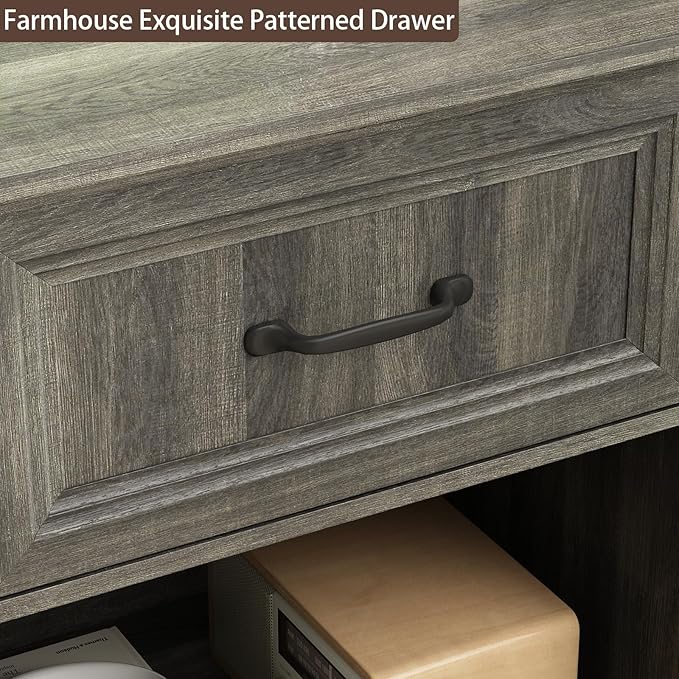 CARPETNAL 20" Farmhouse Nightstand, End Table with Large Drawers & Open Storage, Side Table, Bedside Cabinet for Bedroom, Living Room, Grey