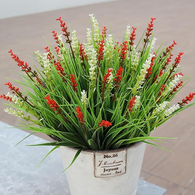 alyptus Outdoor Artificial Flowers 12 Bundles Plastic Plants Faux White Flower Fake Monkey Grass for Planters Décor Outside (White)