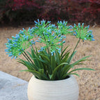 Artificial Agapanthus Africanus Fake African Lily Blue Flowers Fake Plants Outdoor Spring Summer Decoration Realistic Faux Greenery for Front Door Porch Planter Decor