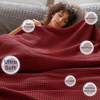 PHF Ultra Soft Waffle Weave Blanket King Size 104"x 90"- Washed Lightweight Breathable Cozy Woven Blanket for Bed - Aesthetic Decor for Couch Bedding Sofa Home Car - Wine