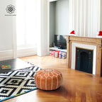 Handmade Moroccan Genuine Leather Pouf Ottoman Cover Unstuffed Foot Stool, Boho Foot Rest Under Desk, Round Ottoman for Living Room, Bedroom - Housewarming & Wedding Gifts