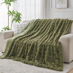 Lotus Karen Faux Fur Throw Blanket Dark Green - 800 GSM Bubble Rabbit Fluff Blanket for Couch Bed Sofa,Softest Fluffy Fuzzy Cozy Blanket,Thick Furry Plush Shaggy Warm Blankets for Women,60x80 Inches
