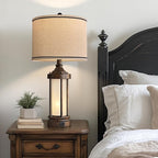 25'' Table Lamps Set of 2 for Living Room Bedroom Farmhouse Metal Lamps with 2 USB Ports, Built-In Frosted Glass Night Light Vintage Industrial Nightstand Bedside Lamp, 4 Bulbs Included, Bronze