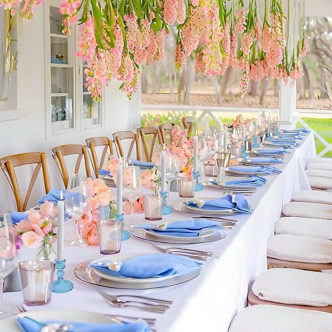 Glass Candlestick Holder,Striped Taper Candle Holders,Set of 6 Candle Stand for Table Centerpieces, Home Decor,Weddings,Festival and Parties (Bule Dimond)