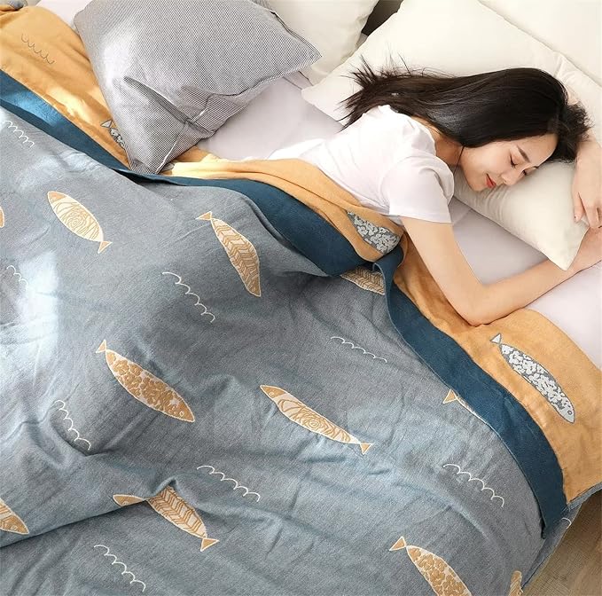 MSGKV Boho Throw Blanket 100% Cotton Woven Throw Blanket for Couch Sofa Bed Double Sided Knit Warm Blanket Cover Sheet Reversible Wearable Summer Blankets, 60''Wx 80''L