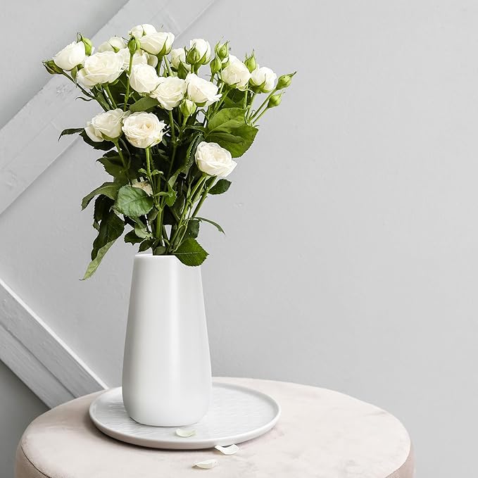 D'vine Dev 8 Inch White Elegant Oval Ceramic Vase for Flowers, Home Décor Vase with Design Box, VS-LD-A-4