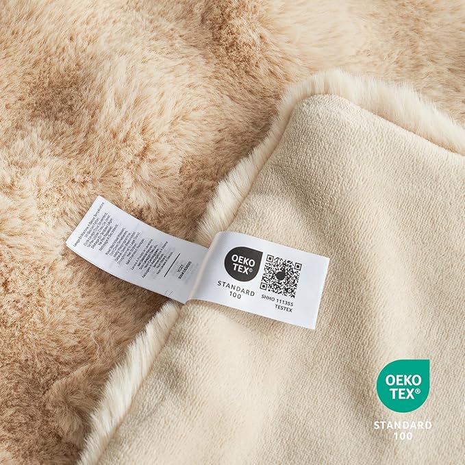 Cozy Bliss Faux Fur Throw Blanket for Couch, Fuzzy Soft Plush Thick Bubble Blanket for Sofa Bedroom Living Room, 60 * 80 Inches Beige