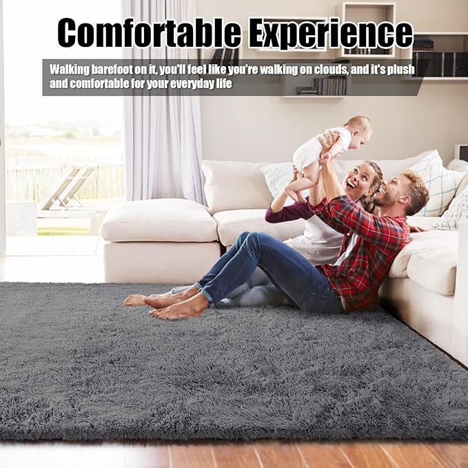 8x10 Fluffy Area Rugs for Living Room,Shag Area Rug for Bedroom,Deep Grey Soft Fuzzy Rug Non-Shedding Indoor Plush Carpet for Kids Bedroom Nursery Home Decor