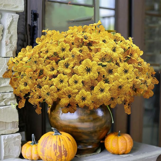 20 Bundles Artificial Flowers for Outdoors, UV Resistant Fake Flowers with Plastic Plants, Faux Silk Flowers for Planter Outdoors, Fake Realistic Flowers for Window Box Front Porch Patio Decor-Yellow