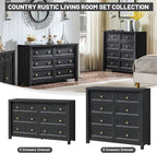 Farmhouse Dresser for Bedroom, 41" Tall Black Dresser with 8 Drawers, Soide Rustic Wood Vintage Dressers Chest of Drawers for Bedroom, Living Room, Hallway