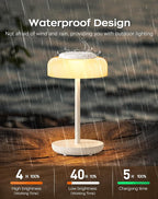 QiMH Battery Operated LED Table Lamp, 5000mAh Rechargeable Cordless Lamp, Stepless Dimmable Touch Control, Small Waterproof Desk Night Light for Living Room, Bedroom, Outdoor Bar (White)