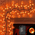 7 Ft 63 LED Halloween Decorations Willow Vine Twig Garland with 8 Modes Timer 21 Pumpkin Orange Lights, Halloween Garland with Waterproof Battery Operated for Indoor Wall Fireplace Decorations