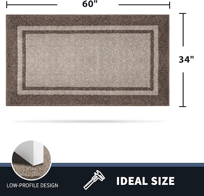 PURRUGS Dirt Trapping Door Mat 34" x 60", Non-Slip/Skid Machine Washable Entryway Rug, Shoes Scraper, Area Rug, Super Absorbent Welcome Mat for Muddy Wet Shoes and Paws, Beige & Grayish Brown