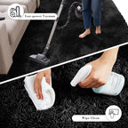 Soft Runner Rugs for Bedroom, Black 3x7 Area Rugs Fluffy Rug Shaggy Area Rug Carpet, Bedside Rug for Living Room Bedroom Kids Room Home Decor