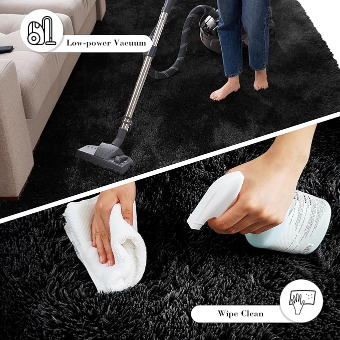 Fluffy Rug Shaggy Area Rug, Black 4x6 Area Rugs for Bedroom, Small Bedside Rug, Soft Fluffy Shaggy Entryway Throw Rugs for Living Room Bedroom Kids Room Home Decor